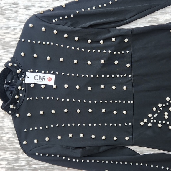 Black Mini Dress Long Sleeves with Pearls Medium - Picture 11 of 12